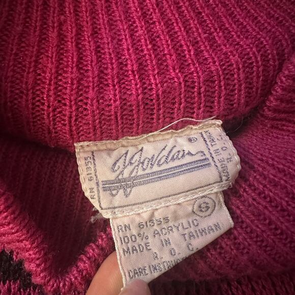 Vintage 80's Retro Small Pink Black Granny Mockneck Sweater J.Jordan - Picture 3 of 4